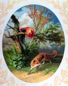 De haan en de vos, illustratie naar de fabel van Jean de la Fontaine (1621-95) ca. 1860-80