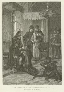 De constable wierp zich op zijn knieën voor de koning door French School