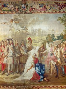 De bouw van Les Invalides in 1670, centraal detail uit De Geschiedenis van de Koning, naar Adam Frans Van der Meulen (1632-90) en Charles Le Brun (1619-90) Gobelins Werkplaats