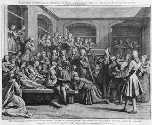 De Convulsionairen van de parochiebegraafplaats Saint-Médard in Parijs, illustratie uit La vérité des miracles de M. de Paris... door Louis Basile Carré de Montgeron (1686-1754) 1737