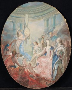 De kroning van Lodewijk XVI vergezeld door Marie-Antoinette, na 1774 door French School