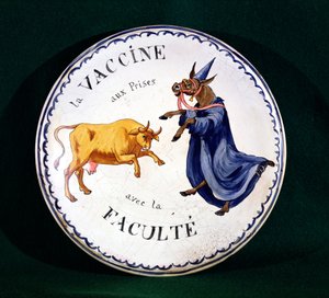 De koepokken vechten met de medische professie, ca.1800 (geglazuurd keramiek) door French School