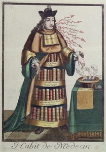 De dokter, een allegorisch kostuumontwerp, naar een afbeelding gegraveerd door een van de Larmessin-familie, ca. 1640-84