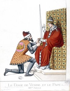 De doge van Venetië en de paus in de 14e eeuw - gravure door French School