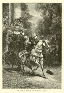 De Hertog van Orléans en Karel V door French School