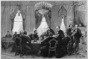 De Oosterse Oorlog (1875-1878) ook wel de Russisch-Turkse Oorlog genoemd: diplomaten ontmoetten elkaar op de Plenaire Conferentie van Constantinopel in het Admiraalspaleis op 23 december door French School