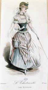De elektriciteitsfee, kostuum voor een gemaskerd bal met batterij, ca. 1885 door French School
