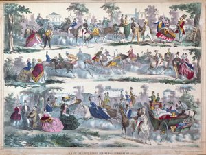 Het elegante leven in Parijs - Vertrek naar het Bois de Boulogne, c.1860 door French School