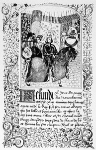 De Intocht van Karel VII (1403-61) in Rouen in 1450, uit een manuscript met het verslag van de Honderdjarige Oorlog, illustratie uit Wetenschap en Literatuur in de Middeleeuwen en de Renaissance, geschreven en gegraveerd door Paul Lacroix, 1878 door French School