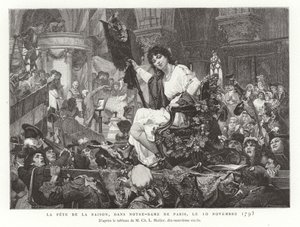Het Feest van de Rede in de Notre Dame de Paris, 10 november 1793 door French School