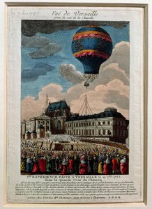 Het eerste ballonexperiment bij het Kasteel van Versailles, 19 september 1783 door French School
