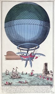 De eerste Kanaaloversteek door de lucht van Jean Pierre Francois Blanchard en John Jeffries, 1785 door French School
