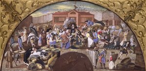 De vismarkt bij Les Halles, ca. 1660 door French School