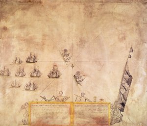 De vloot van de Nederlandse Oost-Indische Compagnie bij St. Helena, 1746