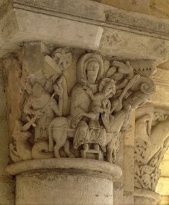 De vlucht naar Egypte, zuilkapiteel reliëf uit de kerk van de Benedictijner abdij, 13e eeuw