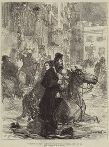 De Overstromingen in Spanje, het redden van de inwoners van Murcia (gravure) door French School