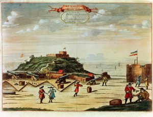 Het fort van Gorée (kleurgravure)