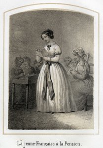 Het Franse meisje leest voor aan haar klasgenoten. door French School
