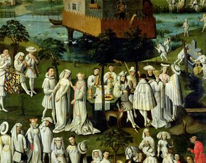 De tuin der liefde aan het hof van Filips de Goede, in de tuinen van het Château de Hesdin in 1431 (detail) door French School