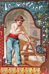 De Glasblazer, ca. 1899 (kleur litho) door French School