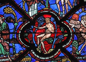 Het raam van de barmhartige Samaritaan: Adam in de Hof van Eden door French School
