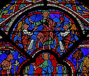 Het raam van de barmhartige Samaritaan: Christus als de Verlossing door French School