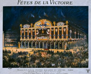 De Grands Magasins du Louvre versierd voor de viering van de overwinning van 1918, 14 juli 1919 door French School
