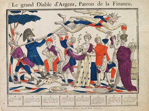 De Grote Geldduivel (gekleurde gravure) door French School
