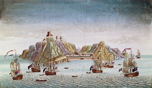 Het eiland Sint-Helena, plaats van ballingschap van generaal Napoleon Bonaparte (1769-1821) door French School