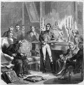 De Jezuïeten aan het Hof van Karel X (1757-1836) Koning van Frankrijk. Gravure in 