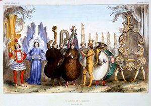 Het Koninkrijk van Harmonie, uit Galerie Dramatique Costumes des Théâtres de Paris door Dollet, Lacauchie & Lasalle, gepubliceerd 1844