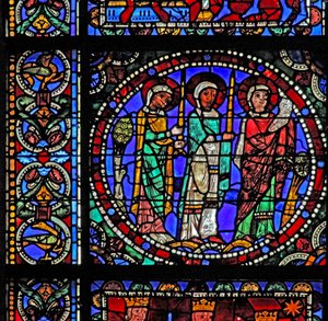 Het Leven van Christus-raam: Drie heiligen bij de Presentatie in de Tempel door French School