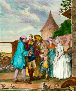 De Heer en zijn boer. 18e-eeuwse gravure. Privécollectie. door French School