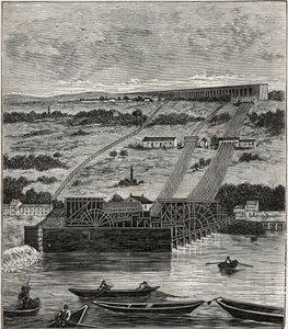 De Machine van Marly - Uitzicht op de machine van het aquaduct van Marly geïnstalleerd in Bougival - Het aquaduct van Louveciennes (of Marly) voor de watervoorziening van Versailles en het kasteel van Marly - Gravure in 