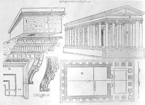 De Maison Carrée, illustratie uit Discours historial de lantique et illustre cite de Nismes door Jean Poldo d