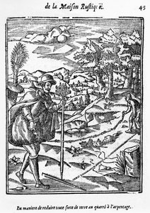 De Manier om elk soort Grond te Reduceren tot de Meetvierkant, illustratie uit LAgriculture et Maison Rustique door Charles Estienne, editie gepubliceerd 1641 door French School