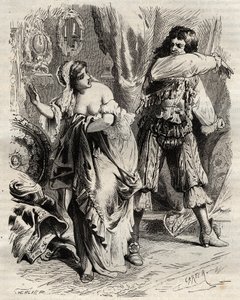De Markies van Montespan, Louis Henri (Louis-Henri) de Pardaillan de Gondrin (1640-1691), sloeg zijn vrouw, de Markiezin van Montespan (Francoise Athenais) door Rochechouart Mortemart (of Madame de Montespan) (1640-1707), omdat zij hem weigerde op bevel va door French School