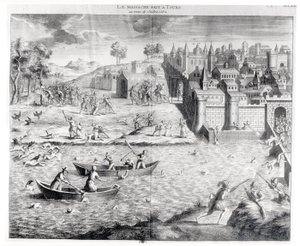 Het bloedbad van de Hugenoten in Tours in 1562 door French School