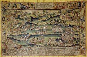 De ontmoeting van de twee legers bij de Slag bij Jarnac, 13 maart 1569 door French School