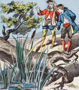 De eik en het riet, illustratie uit de Fabels van La Fontaine door French School