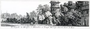 De Pagode, de Moskee en het Alhambra of Moorse Tempel in Kew, uit Jardins Anglo-Chinois a la Mode, door George Louis le Rouge, gepubliceerd 1775-78 door French School