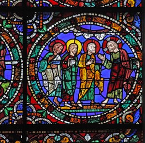 Het Passie raam: Christus daalt af van de berg Tabor door French School