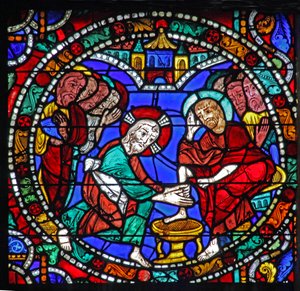Het Passie raam: Christus wast de voeten van de discipelen door French School