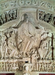 Pinksteren, van het timpaan van het centrale portaal, ca.1120 door French School