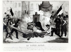 Het volk verbrandt de troon op de Place de la Bastille, 1848