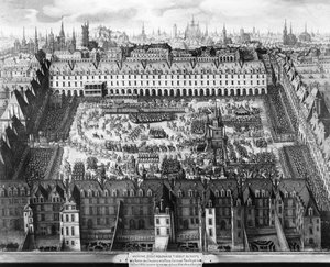 Place Royale en de Carrousel in 1612 (gravure) door French School