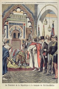 De president van de Franse Republiek, Emile Loubet (1838-1929) bezoekt de Moskee van Sidi Bou Medine, Tlemcen, Algerije, illustratie uit Le Petit Journal, 3 mei 1903 door French School