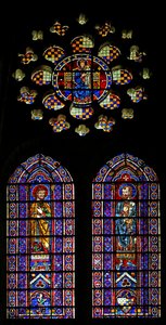 De profeet Hosea; een andere figuur, de wapens van Mauclerc; Maagd en Kind boven door French School