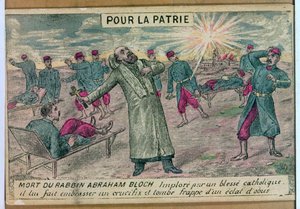 De rabbijn Abraham Bloch biedt een crucifix aan een stervende katholieke soldaat en wordt geraakt door een granaat, 1914-18 door French School
