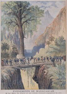 De Resident-Generaal van Madagaskar, Charles le Myre de Vilers en Franse kolonisten bereiken de kust, illustratie uit 